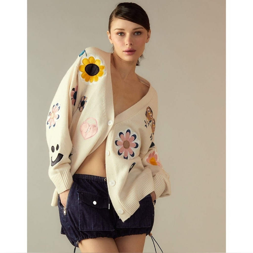 Cynthia Rowley Fun Patches Cardigan Small - Picture 1 of 9